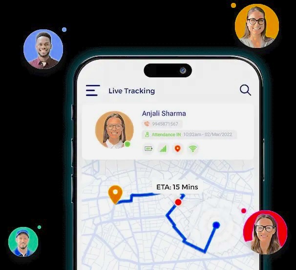 A computer monitor showing a device tracking dashboard with a map and a location marker.