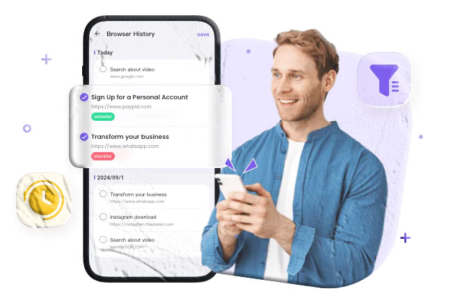 Parent and teen sitting together with a tablet between them, discussing online rules